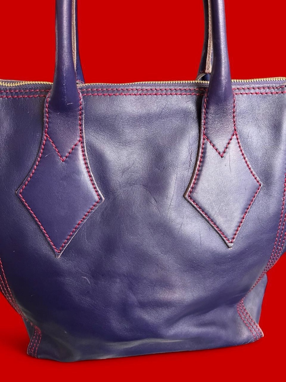 VIVIENNE WESTWOOD • RARE Authentic Vintage GIANT Blue Leather Gold Orb Tote Bag - Picture 11 of 13